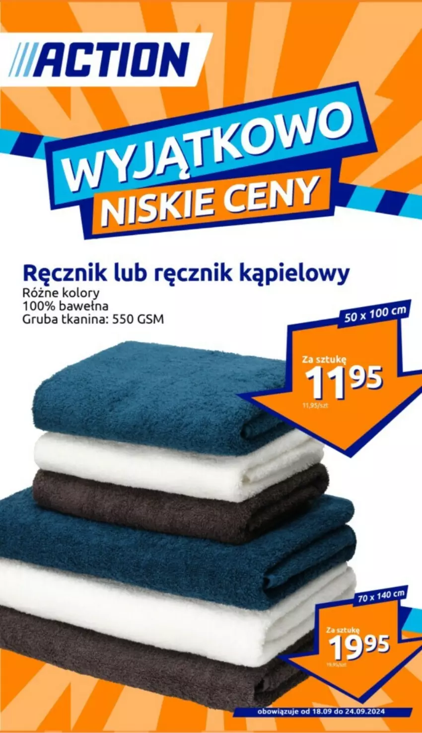 Gazetka promocyjna Action - ważna 18.09 do 24.09.2024 - strona 1 - produkty: Ręcznik, Ręcznik kąpielowy, Wełna