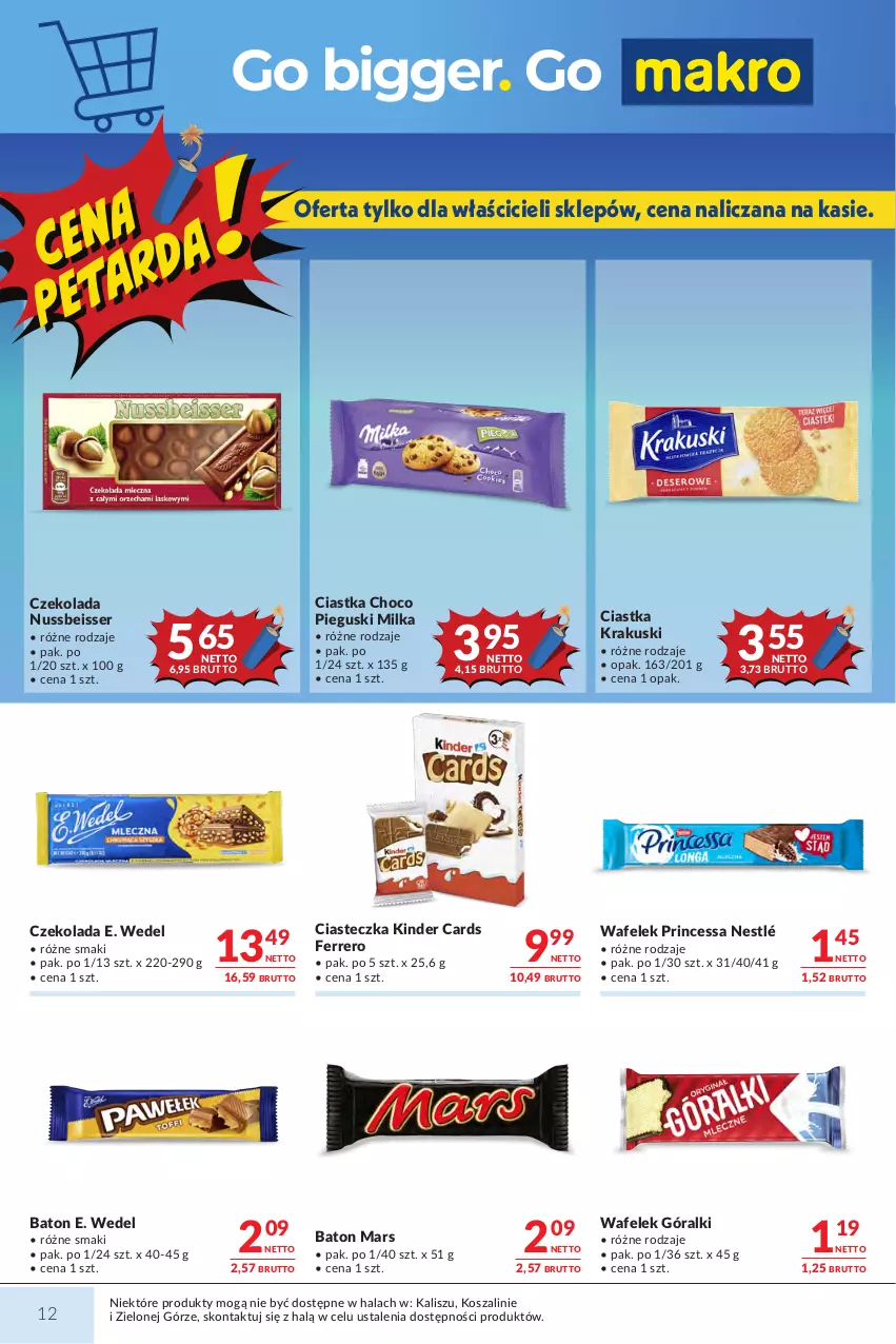 Gazetka promocyjna Makro - Mega oferty dla Twojego Sklepu - ważna 21.07 do 03.08.2026 - strona 12 - produkty: Baton, Ciastka, Czekolada, E. Wedel, Ferrero, Góralki, Kinder, Kosz, Krakus, Krakuski, Mars, Milka, Nestlé, Princessa, Ser, Szal, Wafelek