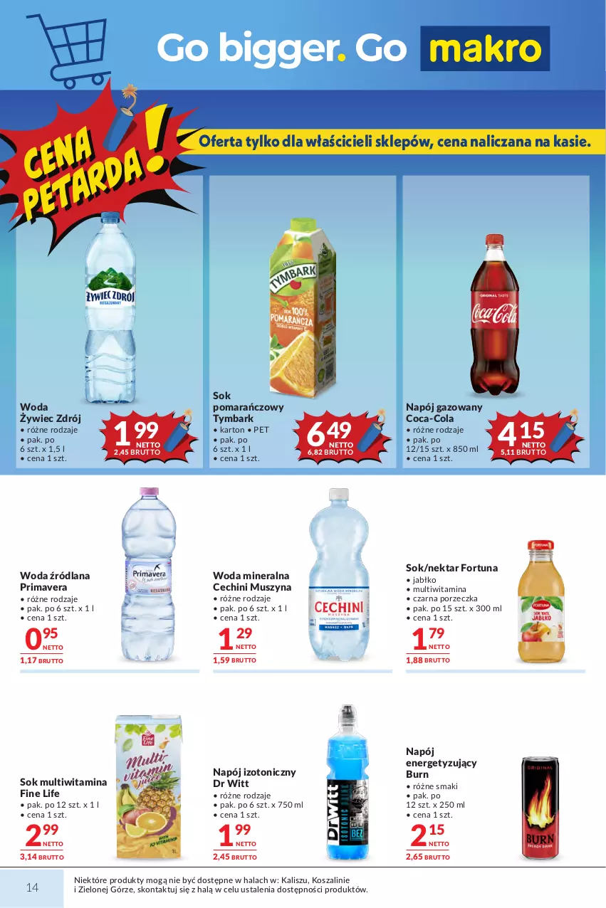 Gazetka promocyjna Makro - Mega oferty dla Twojego Sklepu - ważna 21.07 do 03.08.2026 - strona 14 - produkty: Coca-Cola, Fortuna, Kosz, LANA, Mus, Napój, Napój gazowany, Napój izotoniczny, Nektar, Por, Prima, Primavera, Sok, Sok pomarańczowy, Szal, Szyna, Tymbark, Woda, Woda mineralna