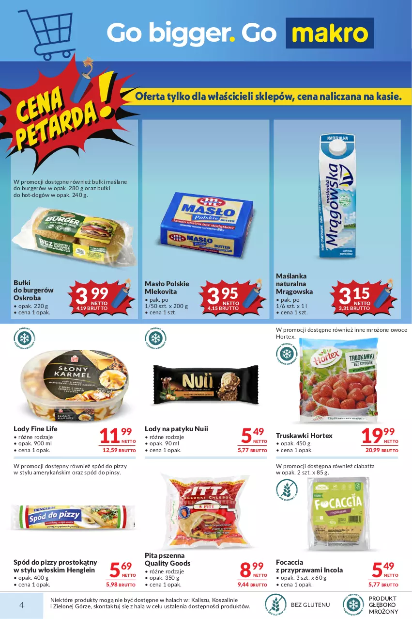 Gazetka promocyjna Makro - Mega oferty dla Twojego Sklepu - ważna 21.07 do 03.08.2026 - strona 4 - produkty: Burger, Ciabatta, Focaccia, Hortex, Kosz, Lody, Maślanka, Masło, Mleko, Mlekovita, Owoce, Spód do pizzy, Szal, Truskawki