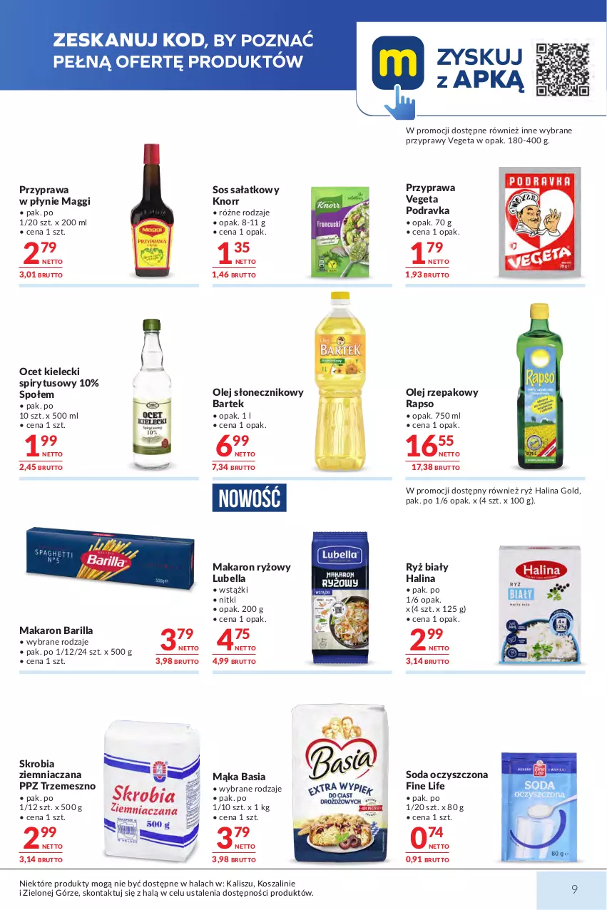 Gazetka promocyjna Makro - Mega oferty dla Twojego Sklepu - ważna 21.07 do 03.08.2026 - strona 9 - produkty: Barilla, Bartek, Basia, Bell, Bella, Knorr, Kosz, Lubella, Maggi, Mąka, Makaron, Makaron ryżowy, Ocet, Olej, Olej rzepakowy, Olej słonecznikowy, Podravka, Przyprawa w płynie, Przyprawy, Ryż, Ryż biały, Sałat, Skrobia ziemniaczana, Soda oczyszczona, Sos, Szal, Vegeta