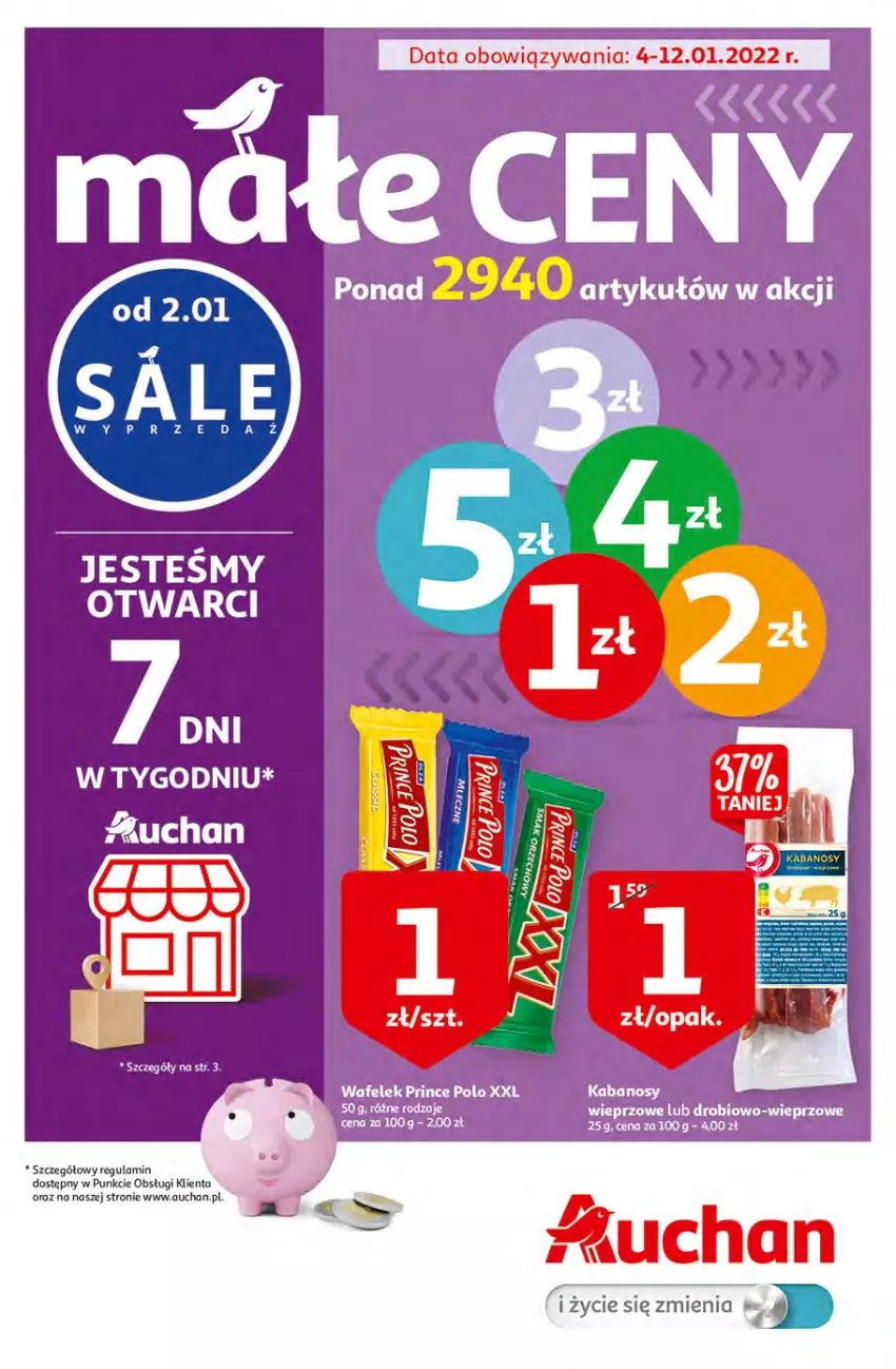 Gazetka promocyjna Auchan - Małe Ceny Hipermarkety - ważna 04.01 do 12.01.2022 - strona 1 - produkty: Prince Polo, Top, Wafelek