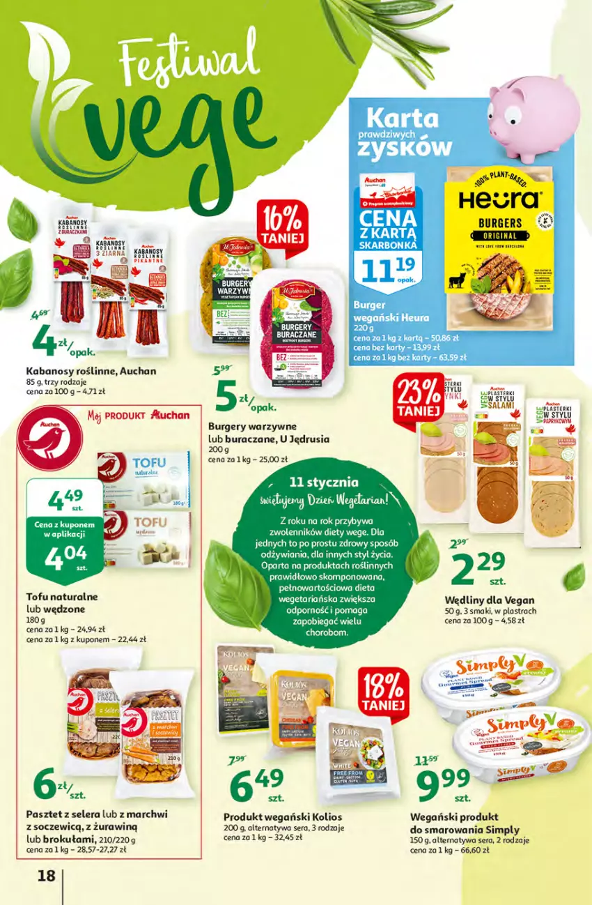 Gazetka promocyjna Auchan - Małe Ceny Hipermarkety - ważna 04.01 do 12.01.2022 - strona 18 - produkty: Burger, Kabanos, Pasztet, Plasterki, Por, Ser, Tofu