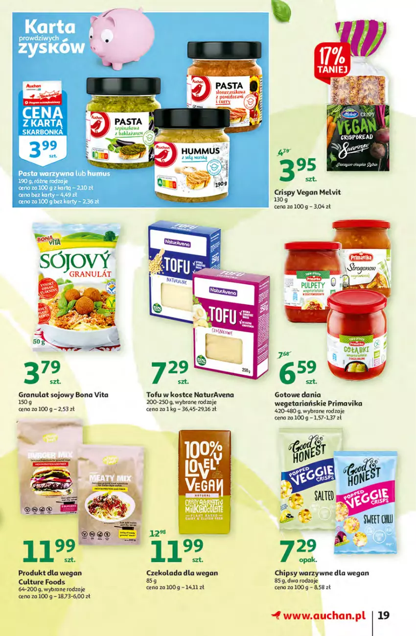 Gazetka promocyjna Auchan - Małe Ceny Hipermarkety - ważna 04.01 do 12.01.2022 - strona 19 - produkty: Chipsy, Czekolada, Gra, Melvit, Mus, Pasta warzywna, Prima, Primavika, Tofu