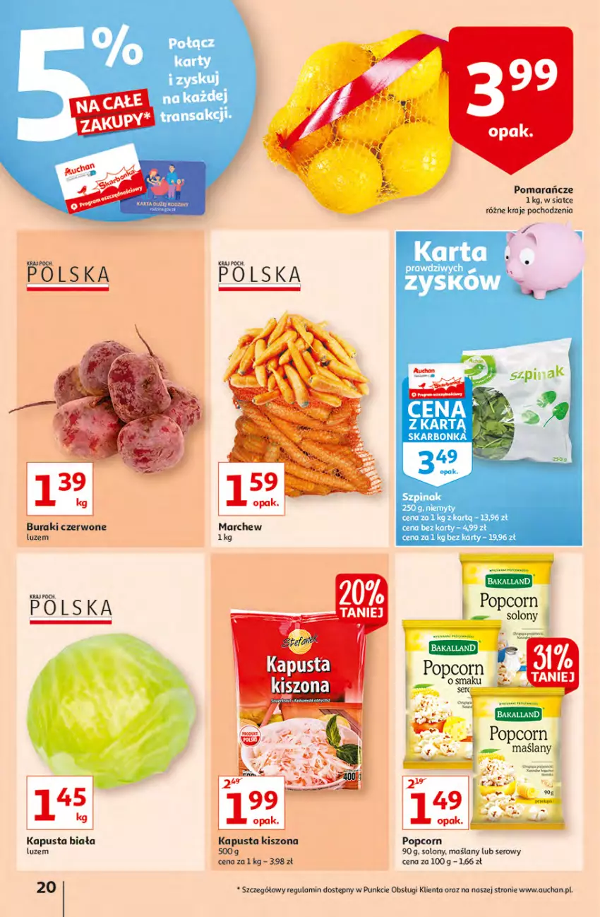 Gazetka promocyjna Auchan - Małe Ceny Hipermarkety - ważna 04.01 do 12.01.2022 - strona 20 - produkty: Bakalland, Buraki, Pomarańcze, Popcorn, Ser, Szpinak, Tran