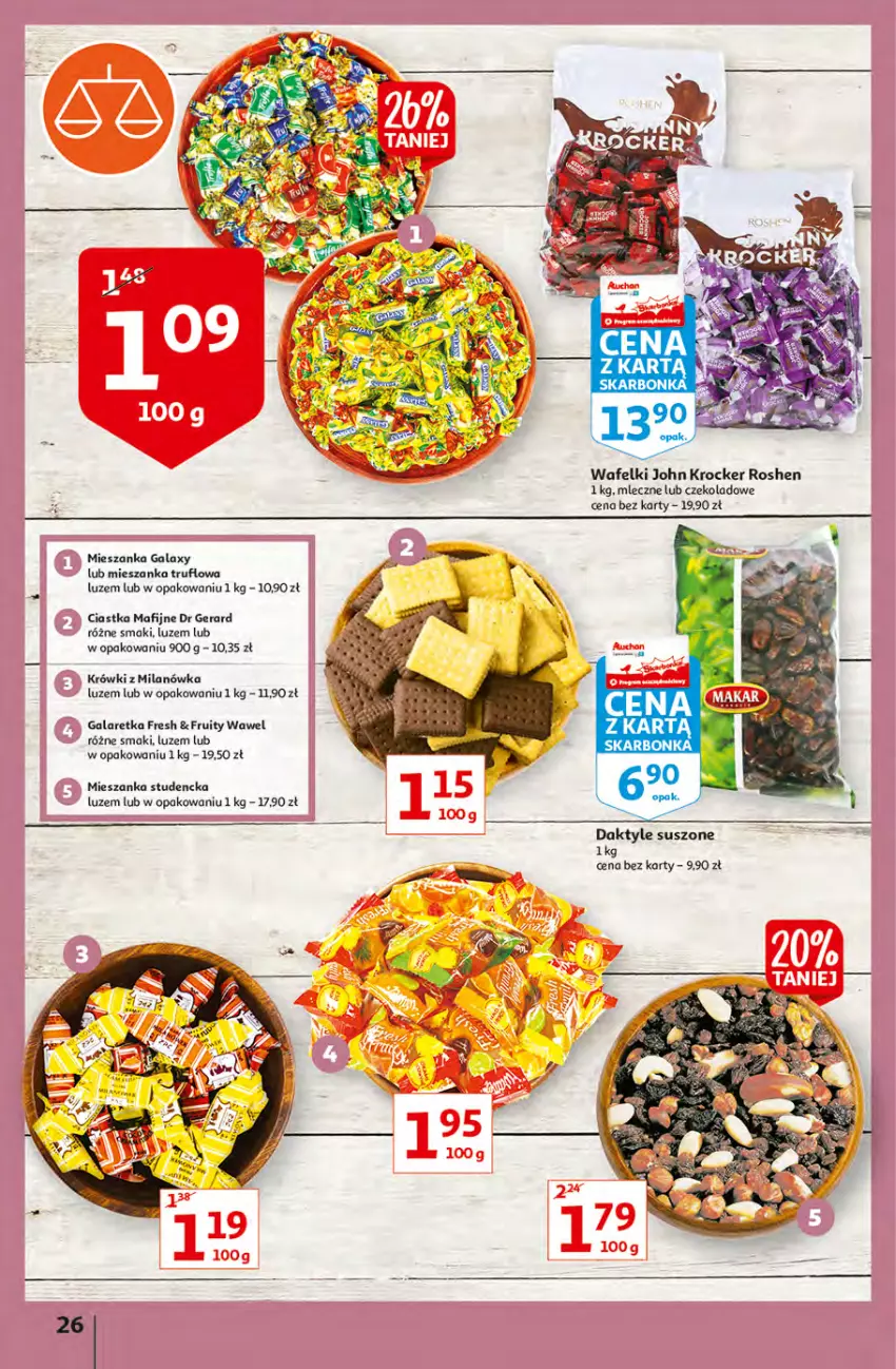 Gazetka promocyjna Auchan - Małe Ceny Hipermarkety - ważna 04.01 do 12.01.2022 - strona 26 - produkty: Ciastka, Daktyle, Dr Gerard, Gala, Galaretka, Mieszanka studencka, Wawel