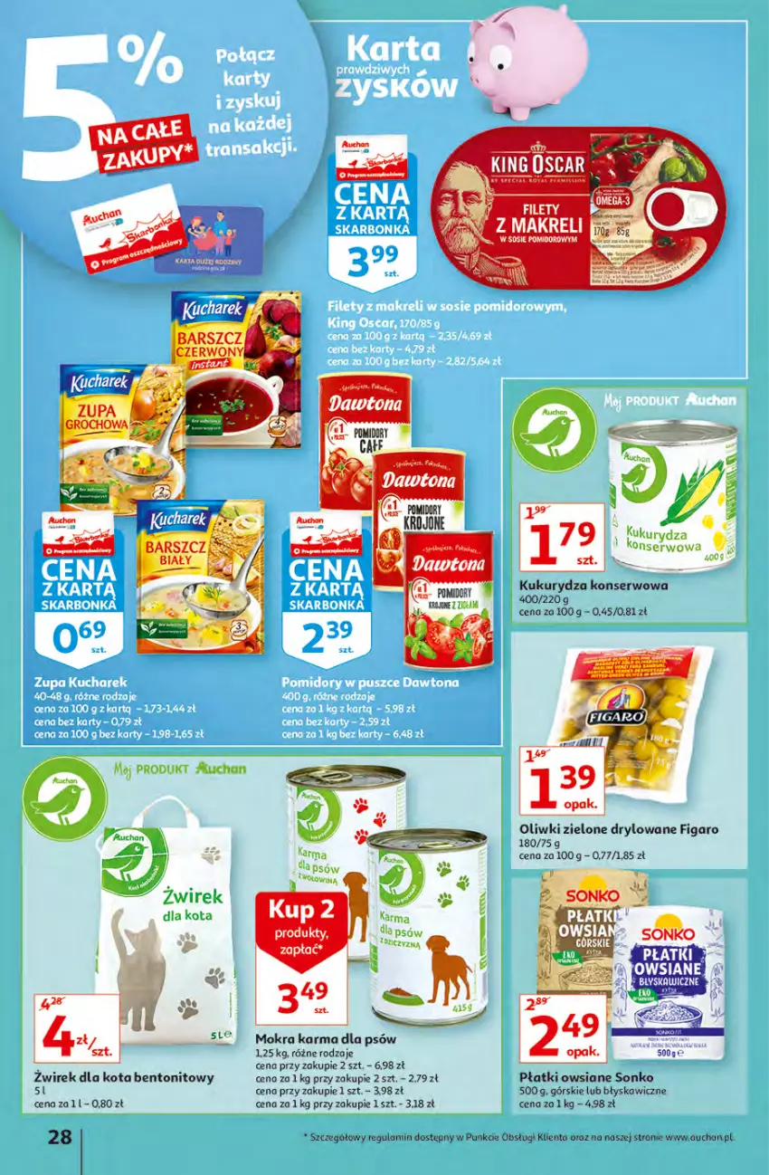 Gazetka promocyjna Auchan - Małe Ceny Hipermarkety - ważna 04.01 do 12.01.2022 - strona 28 - produkty: Kukurydza, Kukurydza konserwowa, Mokra karma, Oliwki, Oliwki zielone, Płatki owsiane, Pomidory, Pomidory krojone, Ser, Sonko, Sos