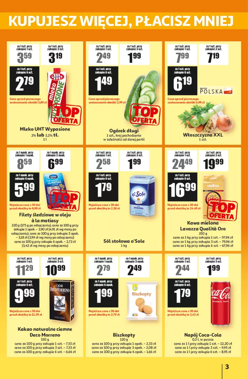 Gazetka promocyjna Auchan - ATAC Hiper Discount - ważna 04.12 do 24.12.2025 - strona 3 - produkty: Biszkopty, Coca-Cola, Kakao, Kawa, Kawa mielona, Lavazza, Mleko, Napój, Ogórek, Olej, Sól
