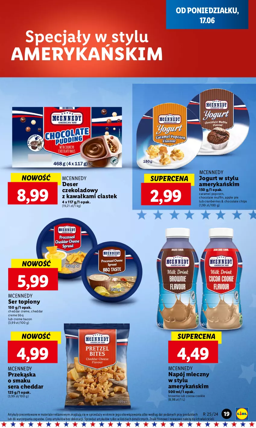 Gazetka promocyjna Lidl - GAZETKA - ważna 17.06 do 19.06.2024 - strona 21 - produkty: Brownie, Cheddar, Deser, Jogurt, Kawa, Napój, Napój mleczny, Popcorn, Ser, Ser topiony, Stek, Top