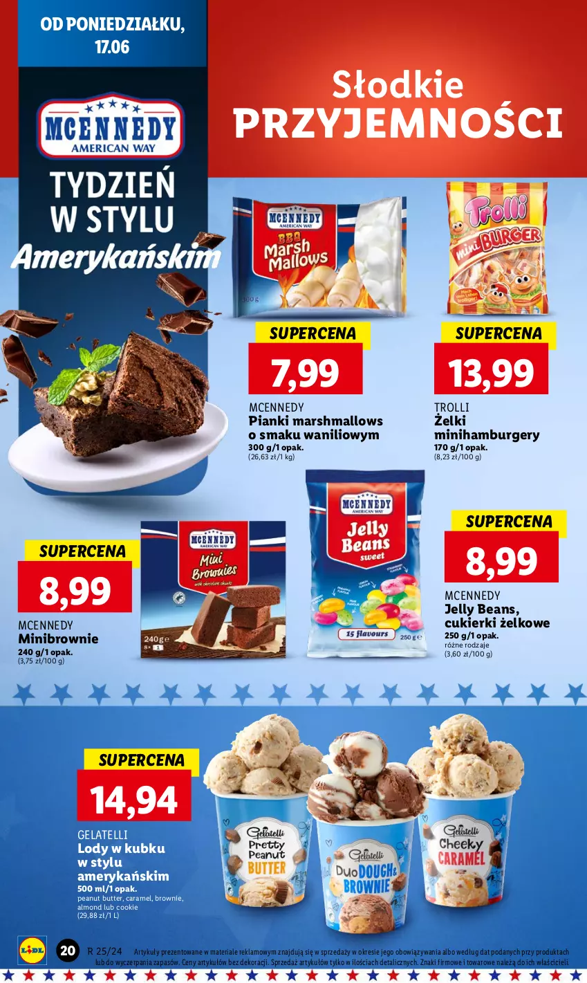 Gazetka promocyjna Lidl - GAZETKA - ważna 17.06 do 19.06.2024 - strona 22 - produkty: Brownie, Burger, Cukier, Cukierki, Hamburger, Jelly beans, Lody, Mars, Marshmallows