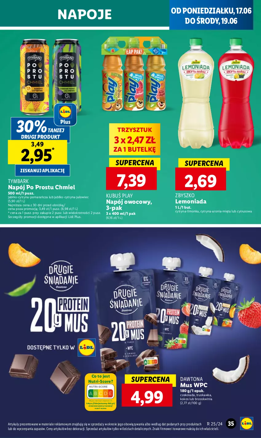 Gazetka promocyjna Lidl - GAZETKA - ważna 17.06 do 19.06.2024 - strona 37 - produkty: Aronia, Czekolada, Dawtona, Kokos, Kubuś, Lemoniada, Limonka, Mięta, Mus, Napój, Napoje, Tymbark, Wazon