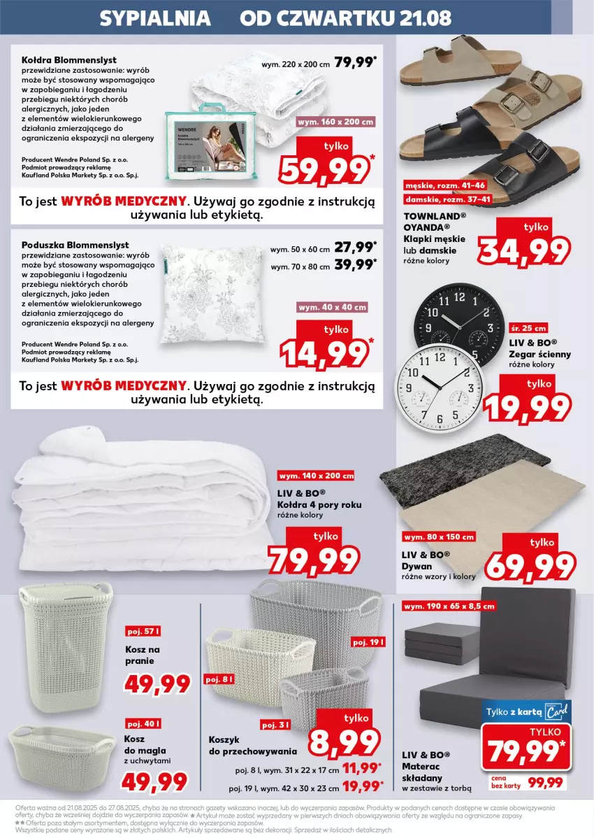 Gazetka promocyjna Kaufland - Kaufland - ważna 21.08 do 27.08.2025 - strona 13 - produkty: Dywan, Gra, Klapki, Kołdra, Kosz, Materac, Materac składany, Poduszka, Por, Sól, Sypialnia, Tera, Zegar