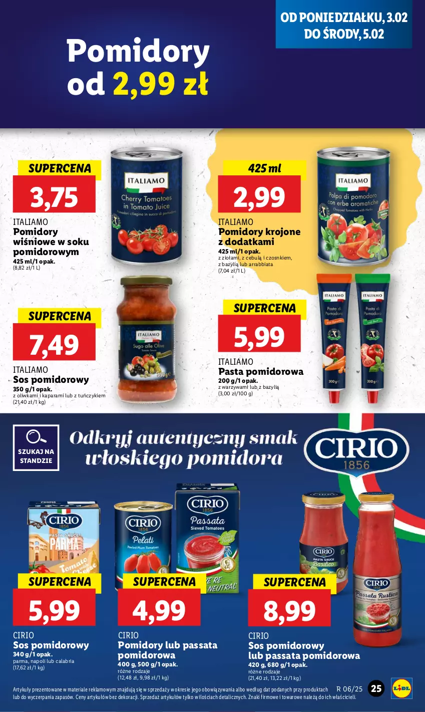 Gazetka promocyjna Lidl - GAZETKA - ważna 03.02 do 05.02.2025 - strona 27 - produkty: Bazyl, Pomidory, Pomidory krojone, Sok, Sos, Sos pomidorowy, Tuńczyk, Warzywa