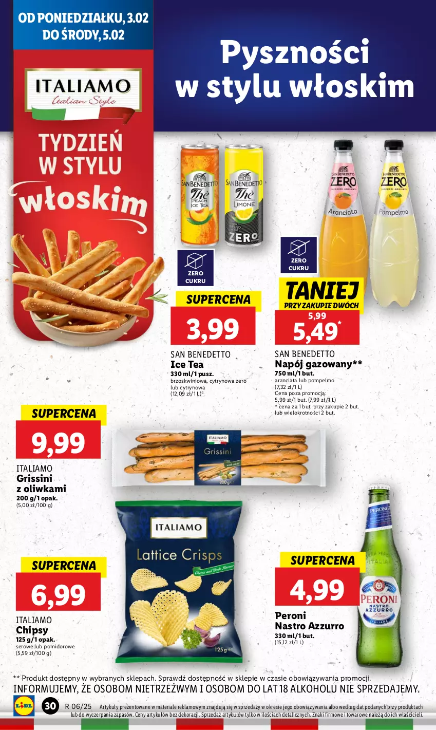 Gazetka promocyjna Lidl - GAZETKA - ważna 03.02 do 05.02.2025 - strona 32 - produkty: Chipsy, Grissini, Ice tea, Napój, Napój gazowany, Ser