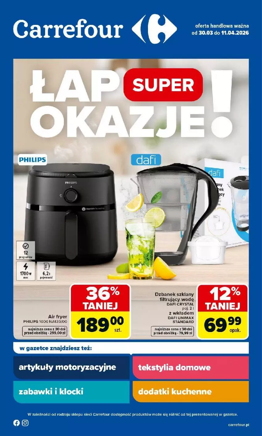 Gazetka promocyjna Carrefour - Gazetka Łap super okazje od poniedziałku! - ważna 30.03 do 11.04.2026 - strona 1 - produkty: Dzbanek, Fa, Gra, Philips