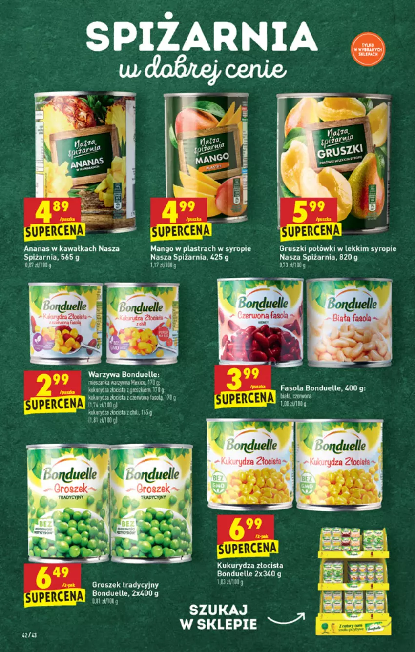 Gazetka promocyjna Biedronka - W tym tygodniu - ważna 11.03 do 17.03.2021 - strona 42 - produkty: Ananas, Bonduelle, Fa, Fasola, Groszek, Gruszki, Kawa, Kukurydza, Mango, Syrop, Warzywa