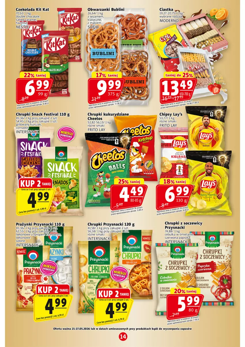 Gazetka promocyjna Prim Market - ważna 21.05 do 27.05.2026 - strona 14 - produkty: Beko, Cheetos, Chipsy, Chrupki, Ciastka, Czekolada, Kit Kat, Kurczak, Olej, Papryka, Przysnacki, Sezam, Syrop