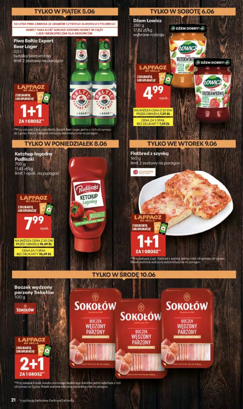 Gazetka promocyjna Delikatesy Centrum - Franczyza DC23 Czwartek - ważna 03.06 do 10.06.2026 - strona 21 - produkty: Boczek, Dżem, Gra, Grill, Ketchup, Piec, Piwa, Piwo, Por, Pudliszki, Rum, Ser, Sok, Sokołów