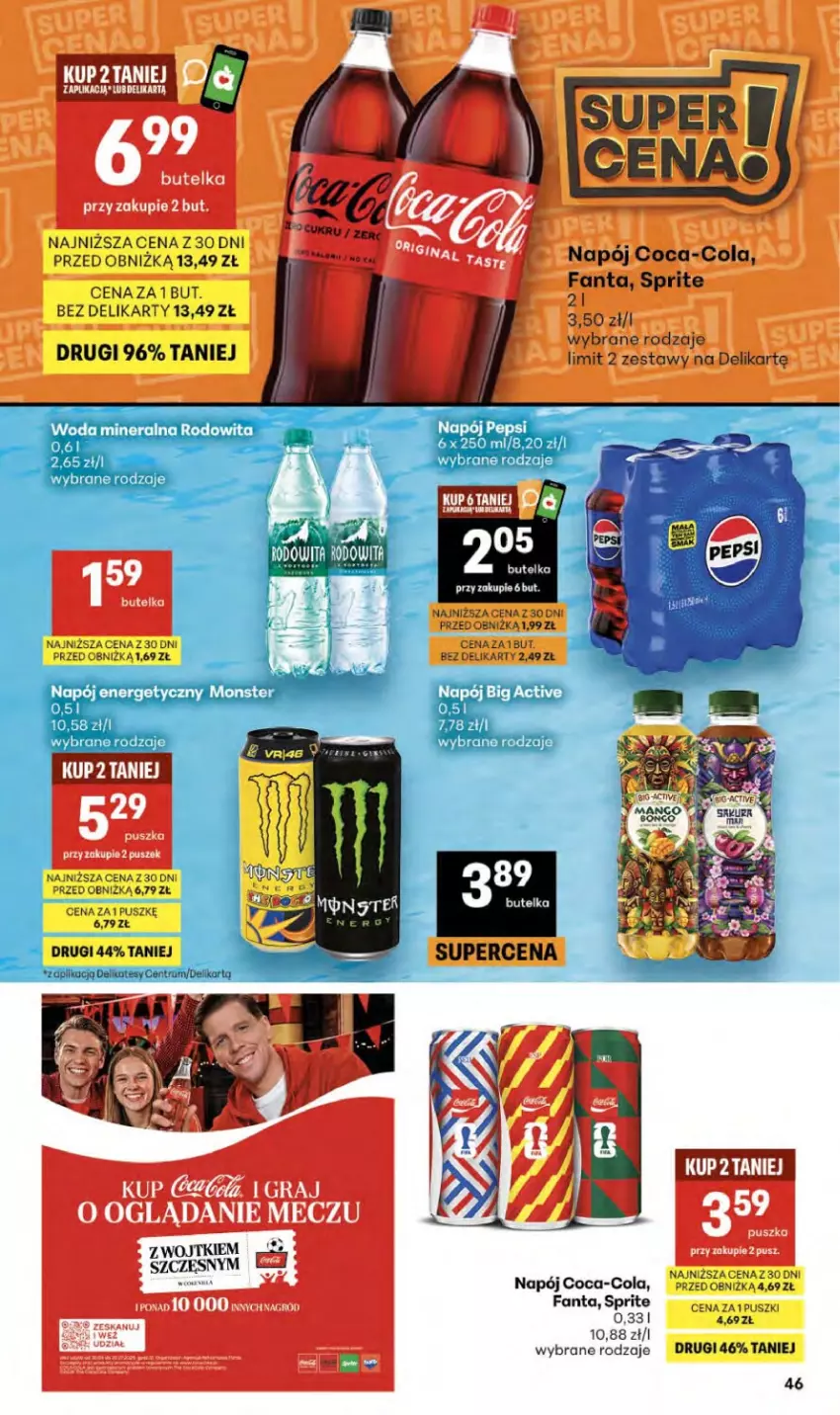Gazetka promocyjna Delikatesy Centrum - Franczyza DC23 Czwartek - ważna 03.06 do 10.06.2026 - strona 46 - produkty: Coca-Cola, Fa, Fanta, Napój, Napój energetyczny, Sprite, Woda, Woda mineralna