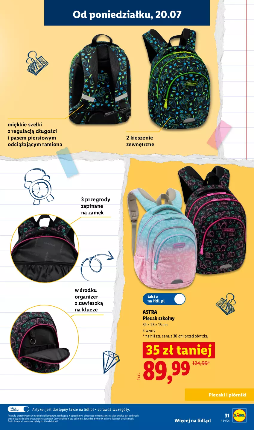 Gazetka promocyjna Lidl - Kompletna wyprawka w megacenach - ważna 11.07 do 31.07.2026 - strona 31 - produkty: Organizer, Piórnik, Plecak