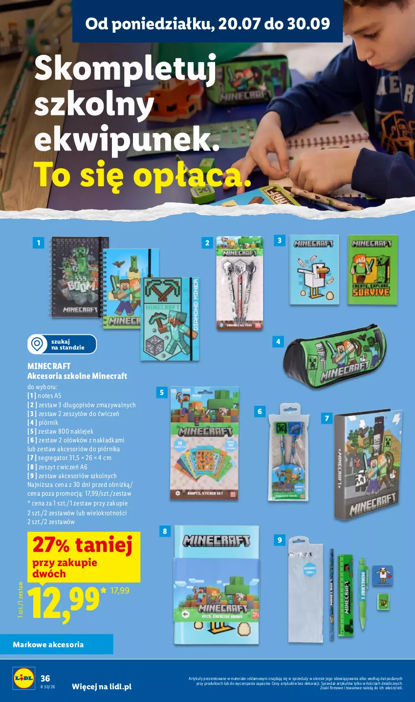 Gazetka promocyjna Lidl - Kompletna wyprawka w megacenach - ważna 11.07 do 31.07.2026 - strona 36 - produkty: Długopis, Klej, Minecraft, Piórnik