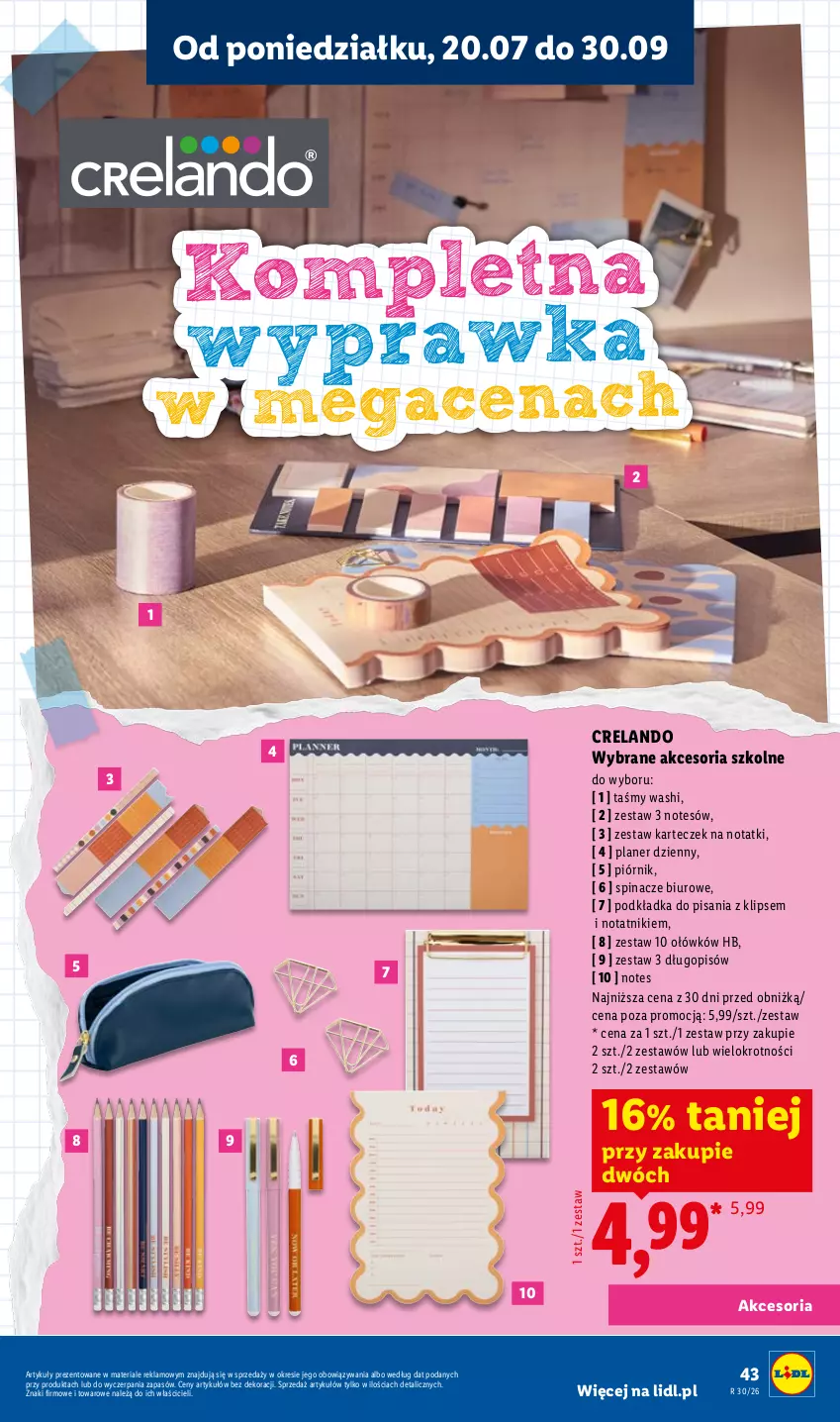 Gazetka promocyjna Lidl - Kompletna wyprawka w megacenach - ważna 11.07 do 31.07.2026 - strona 43 - produkty: Biuro, Długopis, Piórnik, Podkład, Podkładka