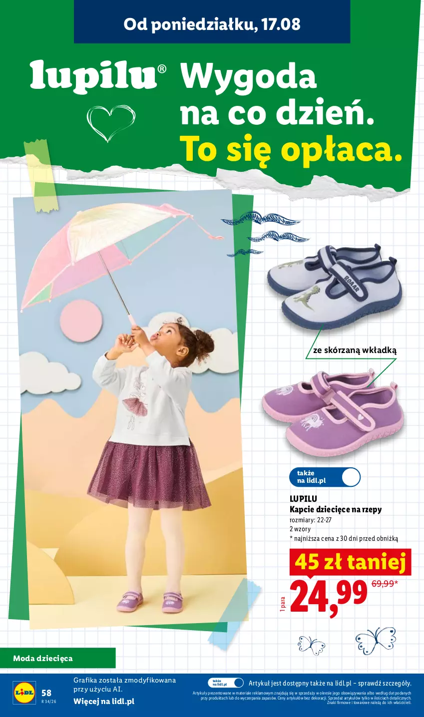 Gazetka promocyjna Lidl - Kompletna wyprawka w megacenach - ważna 11.07 do 31.07.2026 - strona 58 - produkty: Dzieci, Gra, Grafika, Kapcie, Moda