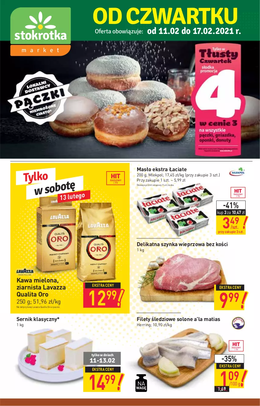 Gazetka promocyjna Stokrotka - Market - ważna 11.02 do 17.02.2021 - strona 1 - produkty: Kawa, Kawa mielona, Lavazza, Masło, Ser, Szynka, Szynka wieprzowa