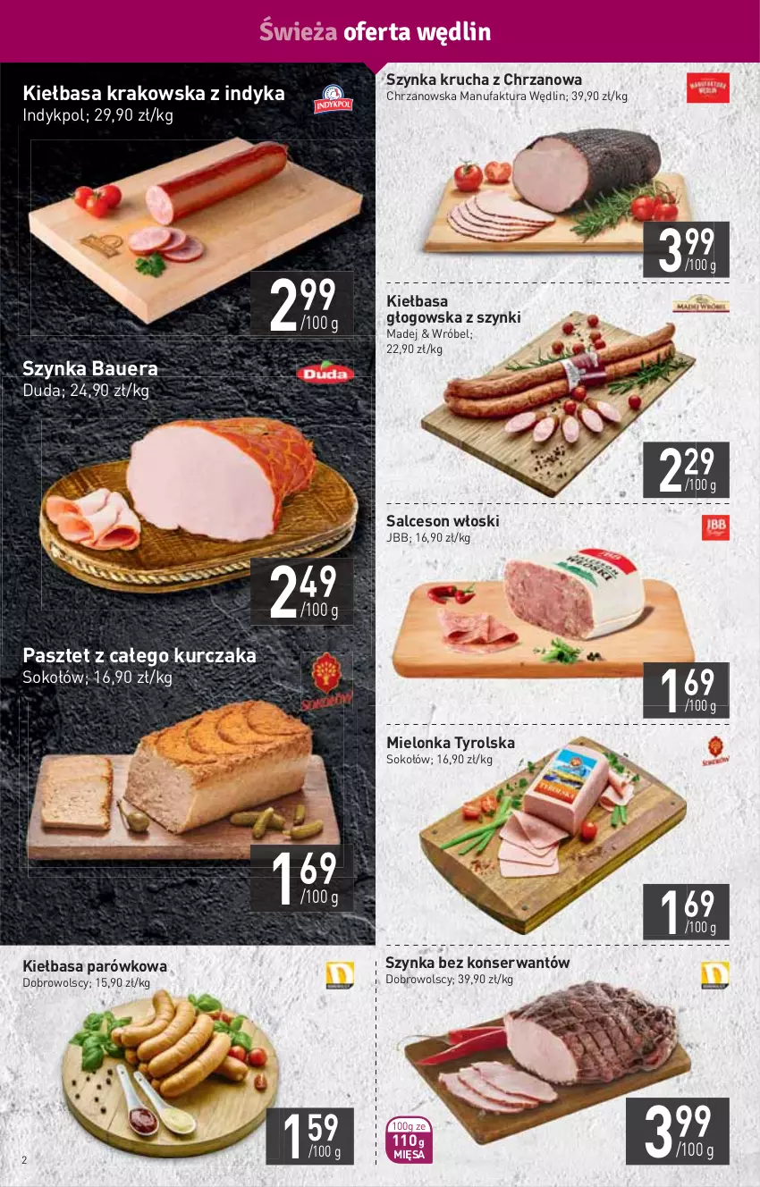 Gazetka promocyjna Stokrotka - Market - ważna 11.02 do 17.02.2021 - strona 2 - produkty: Chrzan, Duda, Fa, HP, Kiełbasa, Kiełbasa głogowska, Kiełbasa krakowska, Kurczak, Mielonka tyrolska, Pasztet, Salceson, Ser, Sok, Sokołów, Szynka