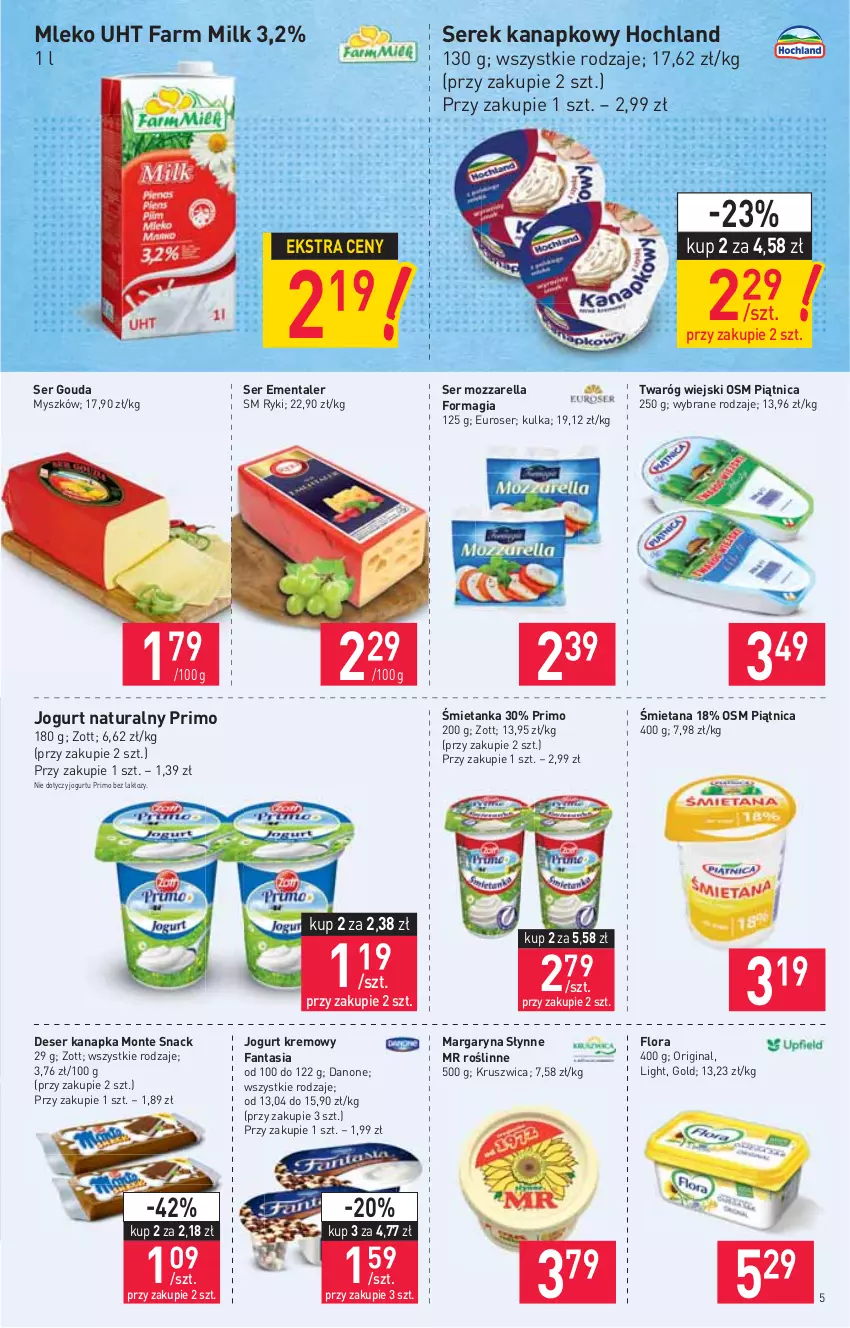 Gazetka promocyjna Stokrotka - Market - ważna 11.02 do 17.02.2021 - strona 5 - produkty: Danone, Deser, Ementaler, Fa, Fanta, Farm Milk, Flora, Gin, Gouda, Hochland, Jogurt, Jogurt naturalny, Margaryna, Mleko, Monte, Mozzarella, Mysz, Piątnica, Ser, Serek, Serek kanapkowy, Słynne, Słynne MR Roślinne, Twaróg, Zott