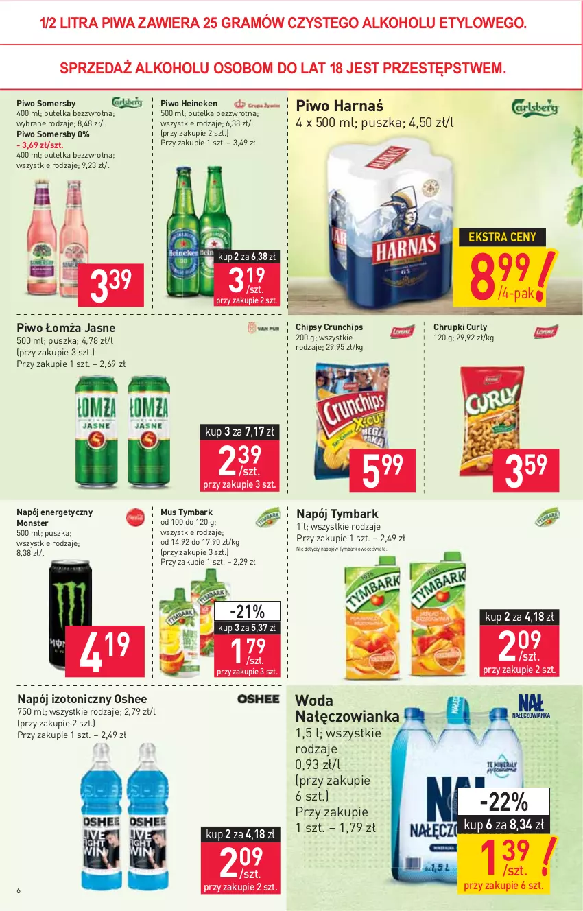 Gazetka promocyjna Stokrotka - Market - ważna 11.02 do 17.02.2021 - strona 6 - produkty: Chipsy, Chrupki, Crunchips, Gra, Harnaś, Heineken, Mus, Nałęczowianka, Napój, Napój energetyczny, Napój izotoniczny, Oshee, Owoce, Piwa, Piwo, Somersby, Tymbark, Woda