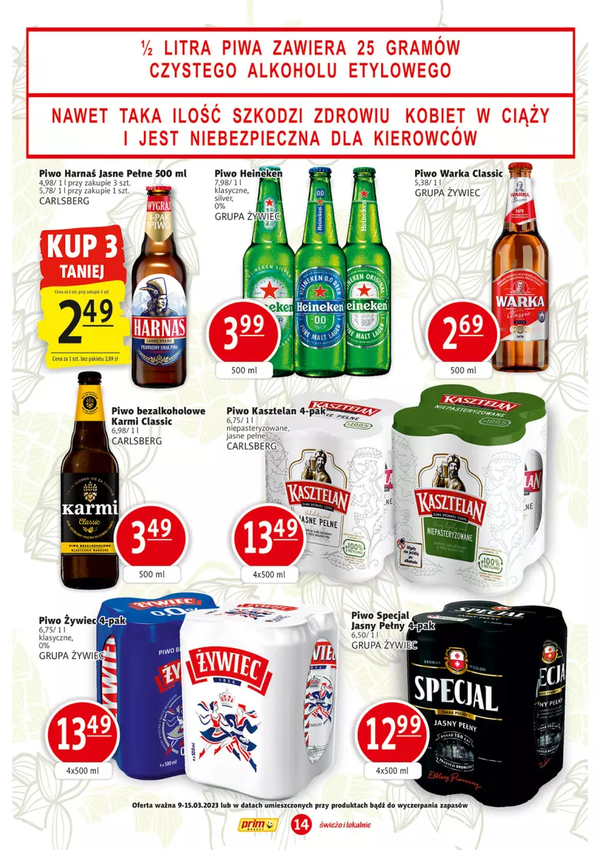 Gazetka promocyjna Prim Market - ważna 09.03 do 15.03.2023 - strona 14 - produkty: Carlsberg, Fa, Harnaś, Karmi, Kasztelan, Piwo, Warka