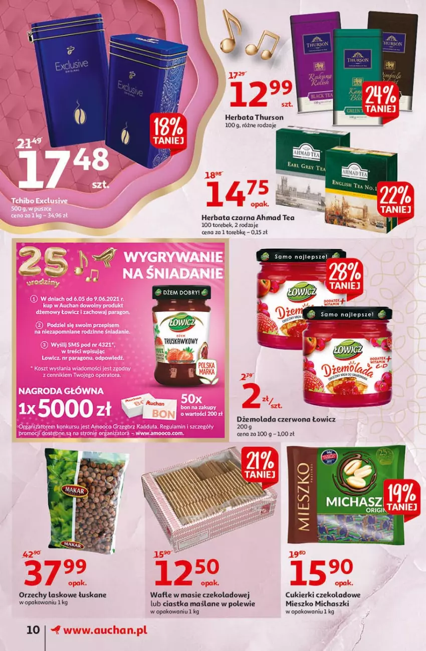 Gazetka promocyjna Auchan - 25 Urodziny #3 Supermarkety - ważna 06.05 do 13.05.2021 - strona 10 - produkty: Ciastka, Cukier, Cukierki, Cukierki czekoladowe, Dżem, Herbata, Herbata czarna, Mola, Wafle