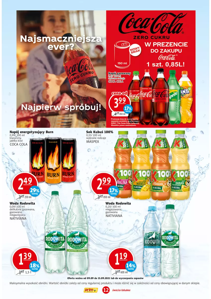 Gazetka promocyjna Prim Market - Gazetka - ważna 09.09 do 15.09.2021 - strona 12 - produkty: Kiwi, Kubuś, Napój, Sok, Woda