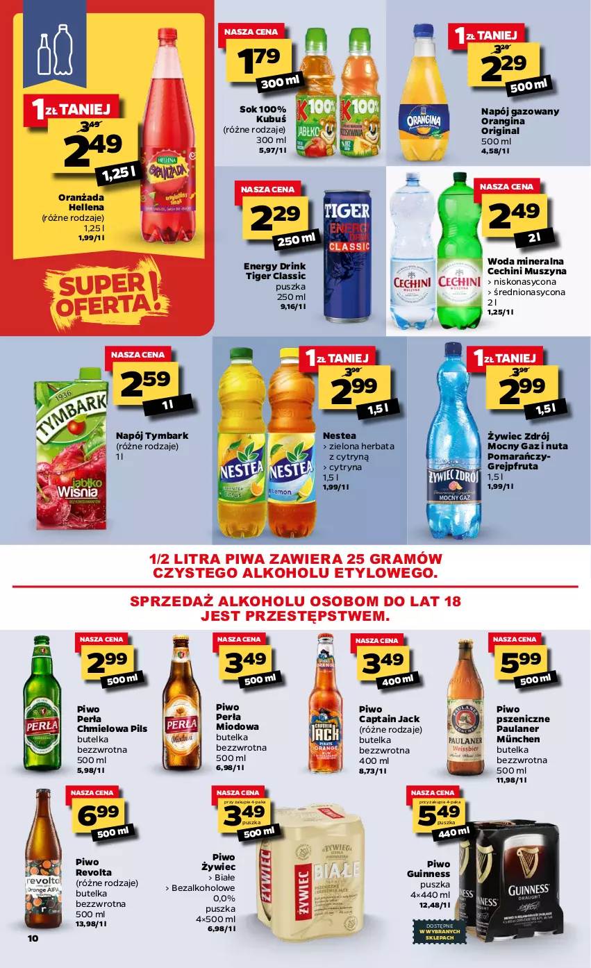 Gazetka promocyjna Netto - Oferta spożywacza - ważna 15.02 do 20.02.2021 - strona 10 - produkty: Captain Jack, Gin, Gra, Grejpfrut, Hellena, Herbata, Kubuś, Mus, Napój, Napój gazowany, Nestea, Oranżada, Perła, Piwa, Piwo, Sok, Szyna, Tiger, Tymbark, Woda, Woda mineralna