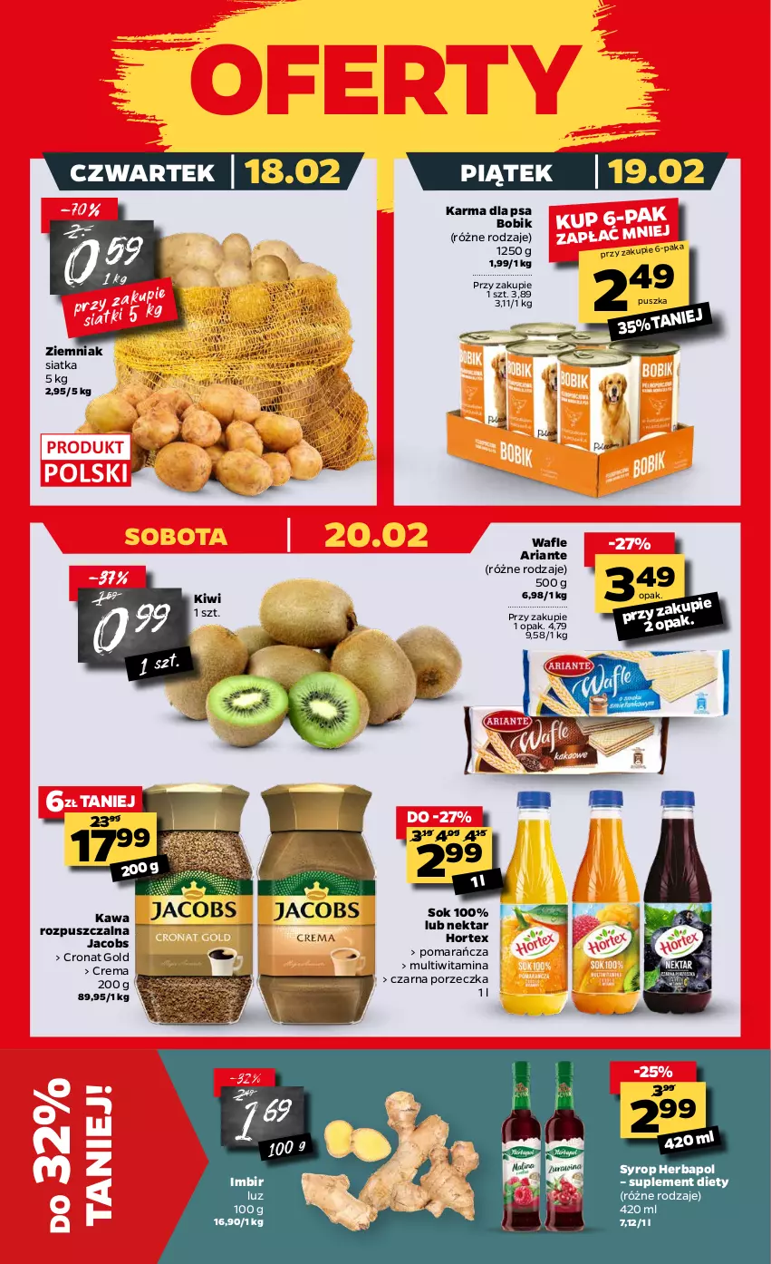 Gazetka promocyjna Netto - Oferta spożywacza - ważna 15.02 do 20.02.2021 - strona 3 - produkty: Herbapol, Hortex, Imbir, Jacobs, Kawa, Kawa rozpuszczalna, Kiwi, Nektar, Por, Siatka, Sok, Suplement diety, Syrop, Wafle