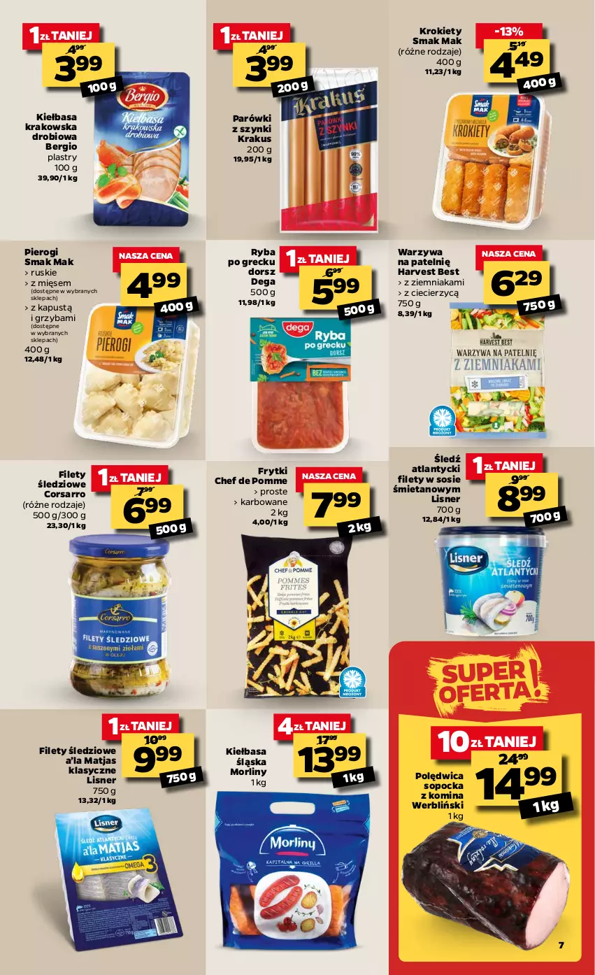 Gazetka promocyjna Netto - Oferta spożywacza - ważna 15.02 do 20.02.2021 - strona 7 - produkty: Dega, Dorsz, Frytki, Kapustą, Kiełbasa, Kiełbasa krakowska, Kiełbasa śląska, Krakus, Krokiety, Lisner, Matjas, Morliny, Parówki, Parówki z szynki, Pierogi, Polędwica, Ryba, Ryba po grecku, Sos, Warzywa