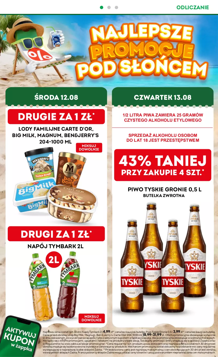 Gazetka promocyjna Żabka - gazetka-promocyjna-33-34-2026 - ważna 12.08 do 25.08.2026 - strona 2 - produkty: Big Milk, Carte d'Or, Fa, Gra, Lody, Napój, Piwa, Piwo, Tymbark, Tyskie
