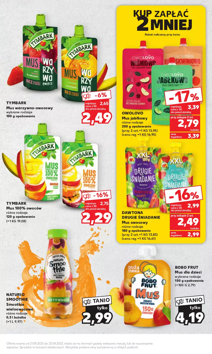 Gazetka promocyjna Kaufland - Mocny Start - ważna 21.08 do 23.08.2023 - strona 21 - produkty: Dawtona, Dzieci, Mus, Smoothie, Tymbark