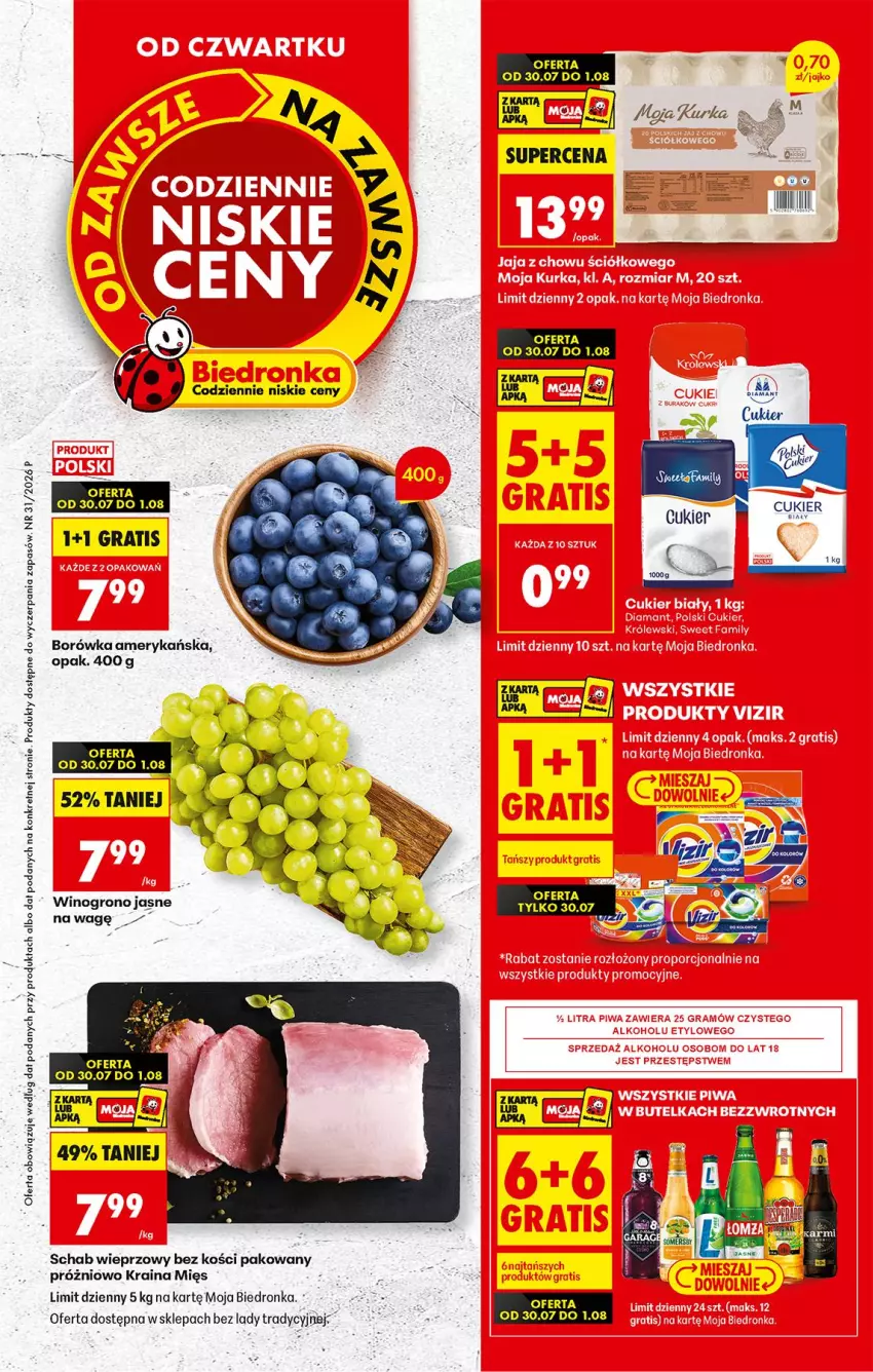 Gazetka promocyjna Biedronka - Od Czwartku - ważna 30.07 do 01.08.2026 - strona 1 - produkty: Borówka, Borówka amerykańska, Cukier, Gra, Kret, Schab wieprzowy, Wino