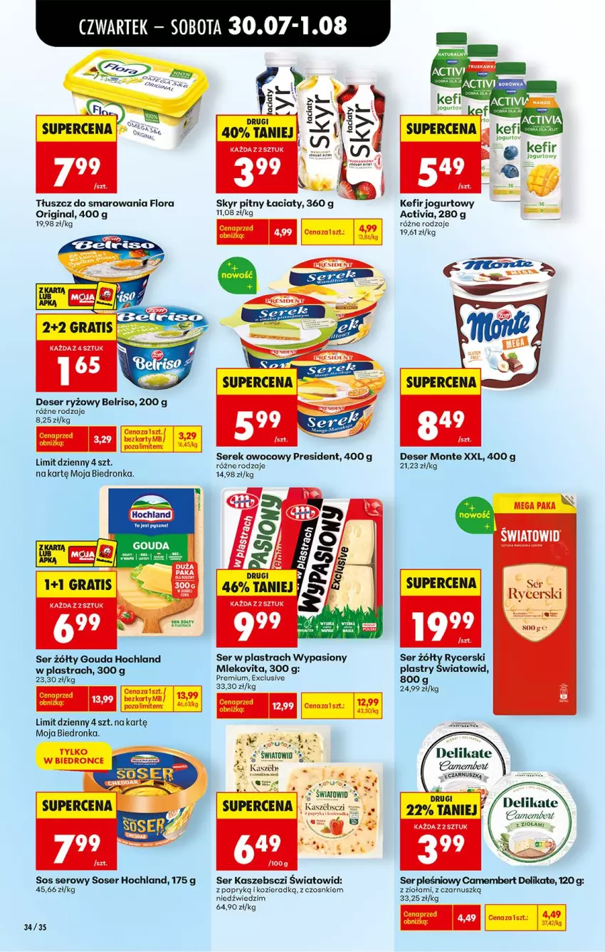 Gazetka promocyjna Biedronka - Od Czwartku - ważna 30.07 do 01.08.2026 - strona 46 - produkty: Activia, Belriso, Camembert, Deser, Flora, Gin, Gouda, Hochland, Jogurt, Kefir, Mleko, Mlekovita, Monte, Rama, Ryż, Ser, Ser pleśniowy, Serek, Sos