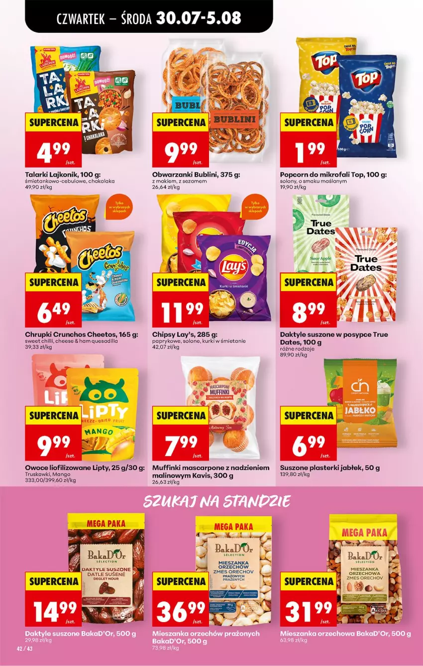 Gazetka promocyjna Biedronka - Od Czwartku - ważna 30.07 do 01.08.2026 - strona 60 - produkty: Cheetos, Chipsy, Chrupki, Daktyle, Fa, Lajkonik, Mango, Mascarpone, Muffinki, Owoce, Plasterki, Popcorn, Sezam, Top, Truskawki