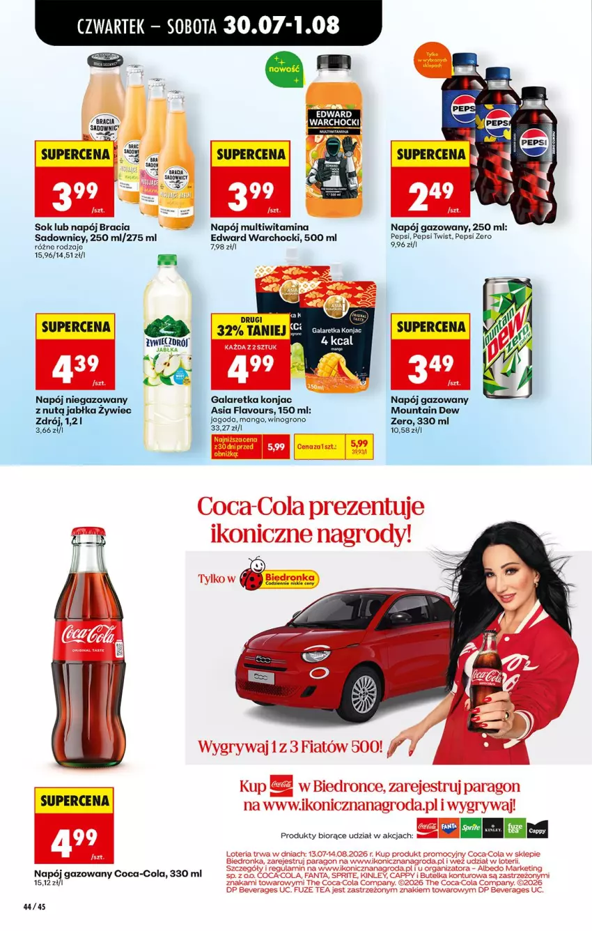 Gazetka promocyjna Biedronka - Od Czwartku - ważna 30.07 do 01.08.2026 - strona 62 - produkty: Cappy, Coca-Cola, Fa, Fanta, Gala, Galaretka, Jabłka, Mango, Napój, Napój gazowany, Napój niegazowany, Pepsi, Sok, Sprite, Wino