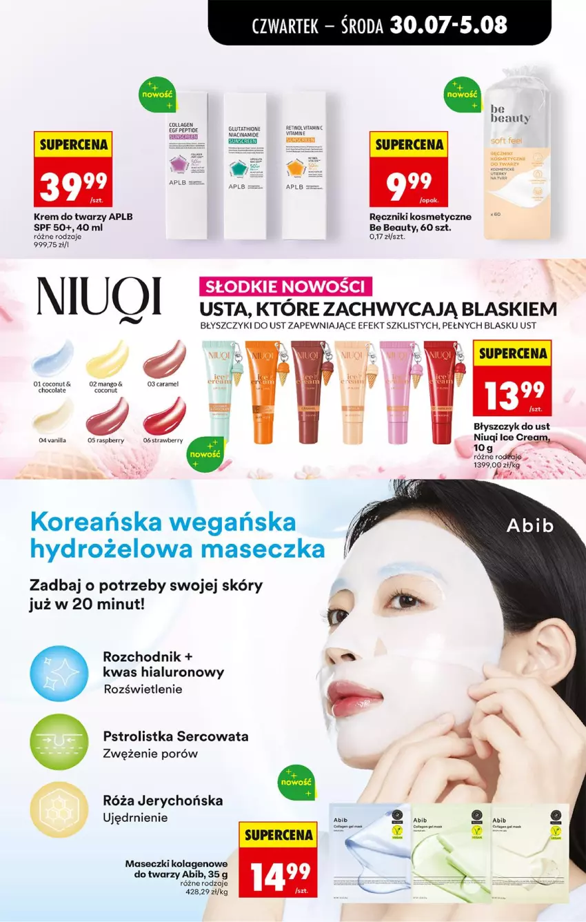 Gazetka promocyjna Biedronka - Od Czwartku - ważna 30.07 do 01.08.2026 - strona 69 - produkty: Be Be, Błyszczyk do ust, Chodnik, Kolagen, Krem do twarzy, Niuqi, Por, Ręcznik, Róża, Ser