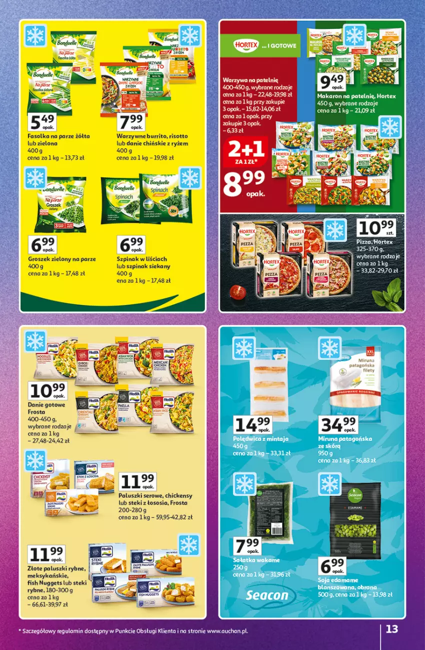 Gazetka promocyjna Auchan - Znane marki duży wybór Hipermarket - ważna 16.10 do 22.10.2025 - strona 13 - produkty: Danie gotowe, Frosta, Hortex, Makaron, Paluszki rybne, Ser, Sos, Stek