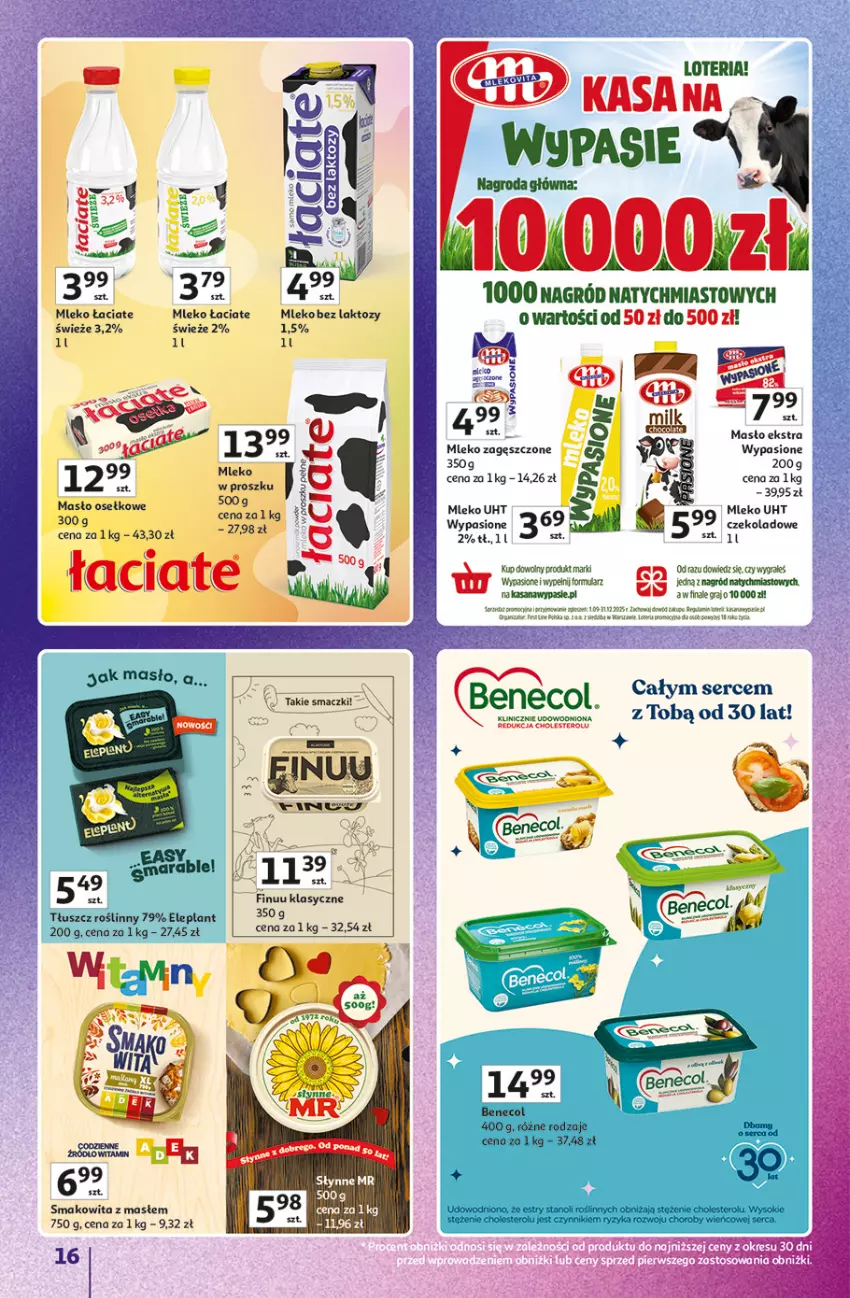 Gazetka promocyjna Auchan - Znane marki duży wybór Hipermarket - ważna 16.10 do 22.10.2025 - strona 16 - produkty: Benecol, Finuu, Gra, Masło, Mleko, Mleko zagęszczone, Ser, Smakowita, Sok, Tłuszcz roślinny