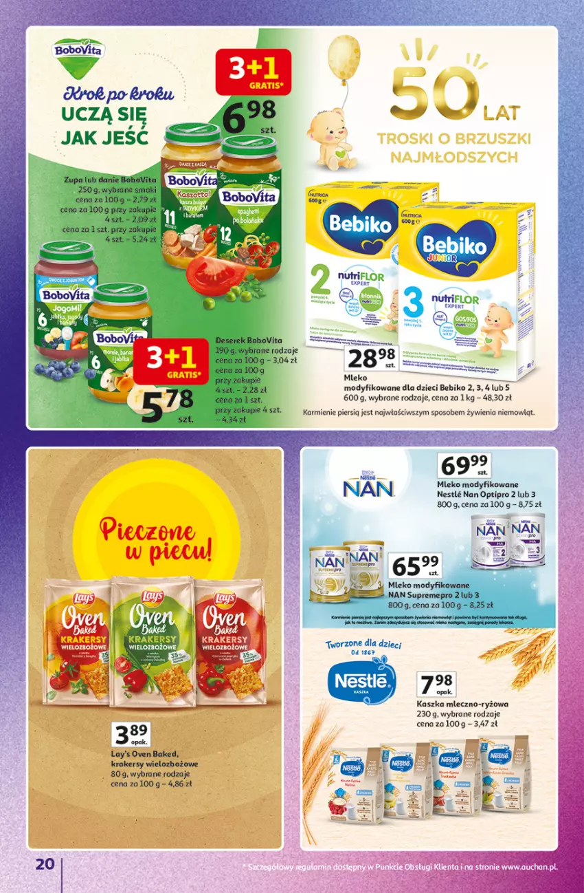 Gazetka promocyjna Auchan - Znane marki duży wybór Hipermarket - ważna 16.10 do 22.10.2025 - strona 20 - produkty: Bebiko, BoboVita, Deser, Dzieci, Fa, Gra, Karmi, Krakersy, Mleko, Mleko modyfikowane, NAN Optipro, Por, Rum, Ryż, Ser, Serek, Zupa