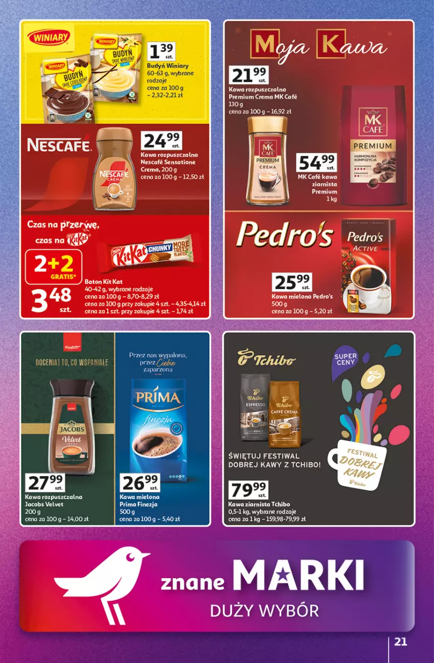 Gazetka promocyjna Auchan - Znane marki duży wybór Hipermarket - ważna 16.10 do 22.10.2025 - strona 21 - produkty: Baton, Budyń, Kawa, Kawa mielona, Kawa rozpuszczalna, Kit Kat, Prima, Tchibo