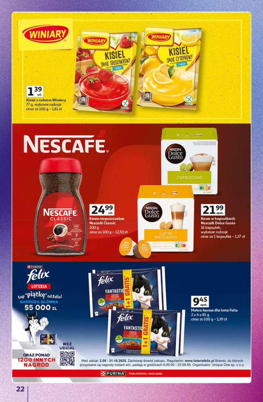 Gazetka promocyjna Auchan - Znane marki duży wybór Hipermarket - ważna 16.10 do 22.10.2025 - strona 22 - produkty: Dolce Gusto, Felix, Kisiel, Mokra karma, Pur, Purina, Winiary