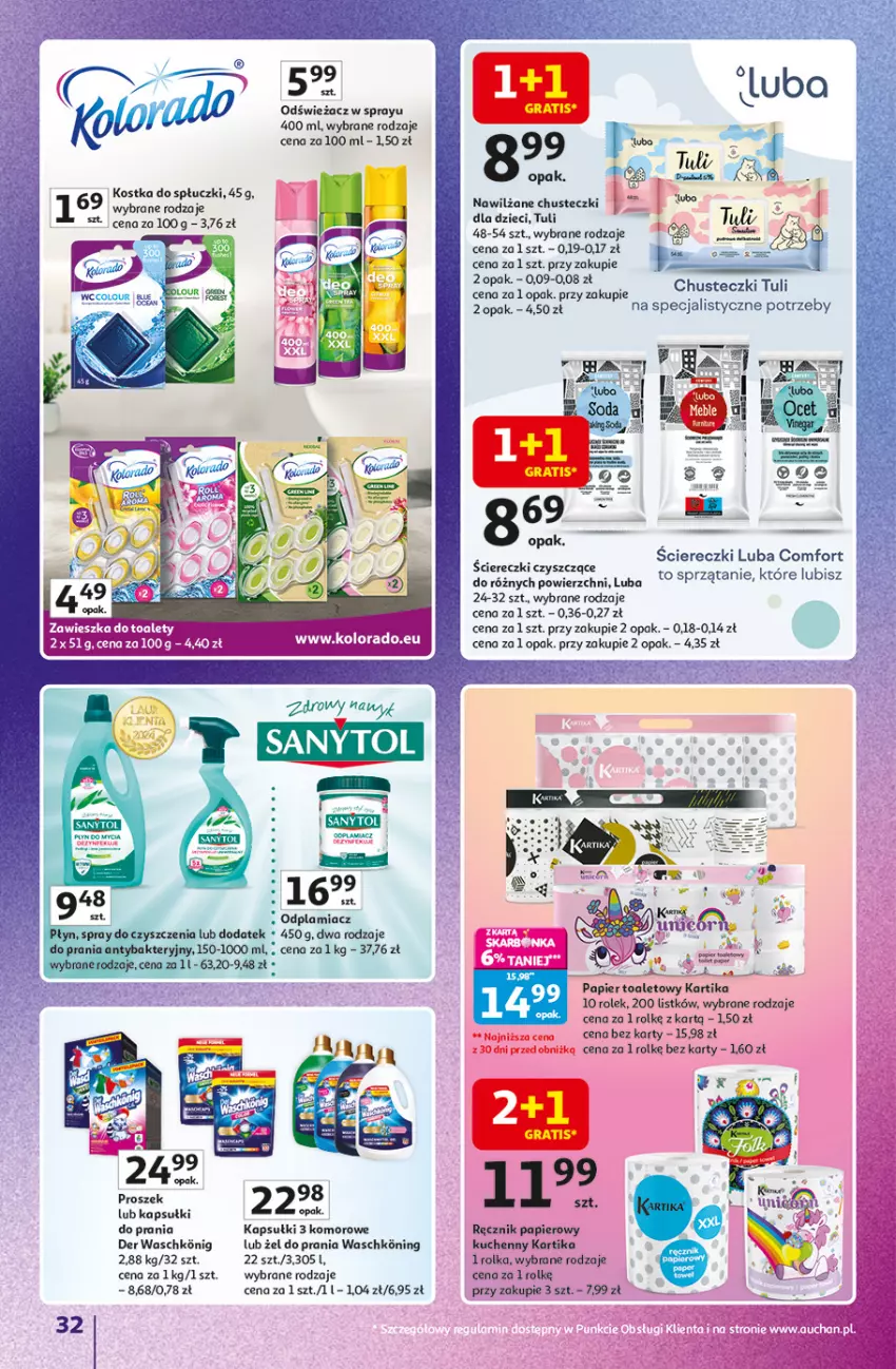 Gazetka promocyjna Auchan - Znane marki duży wybór Hipermarket - ważna 16.10 do 22.10.2025 - strona 32 - produkty: Chusteczki, Dzieci, Odplamiacz, Papier, Papier toaletowy, Ręcznik, Spray do czyszczenia, Sprzątanie